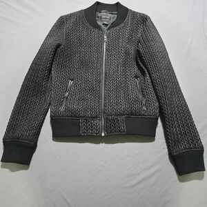 RED FOX womens Medium Black Textured Bomber Jacket Grunge Gothic biker